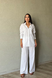 Beyaz Keten Gömlek Pantolon Takım SY-2246-Beyaz