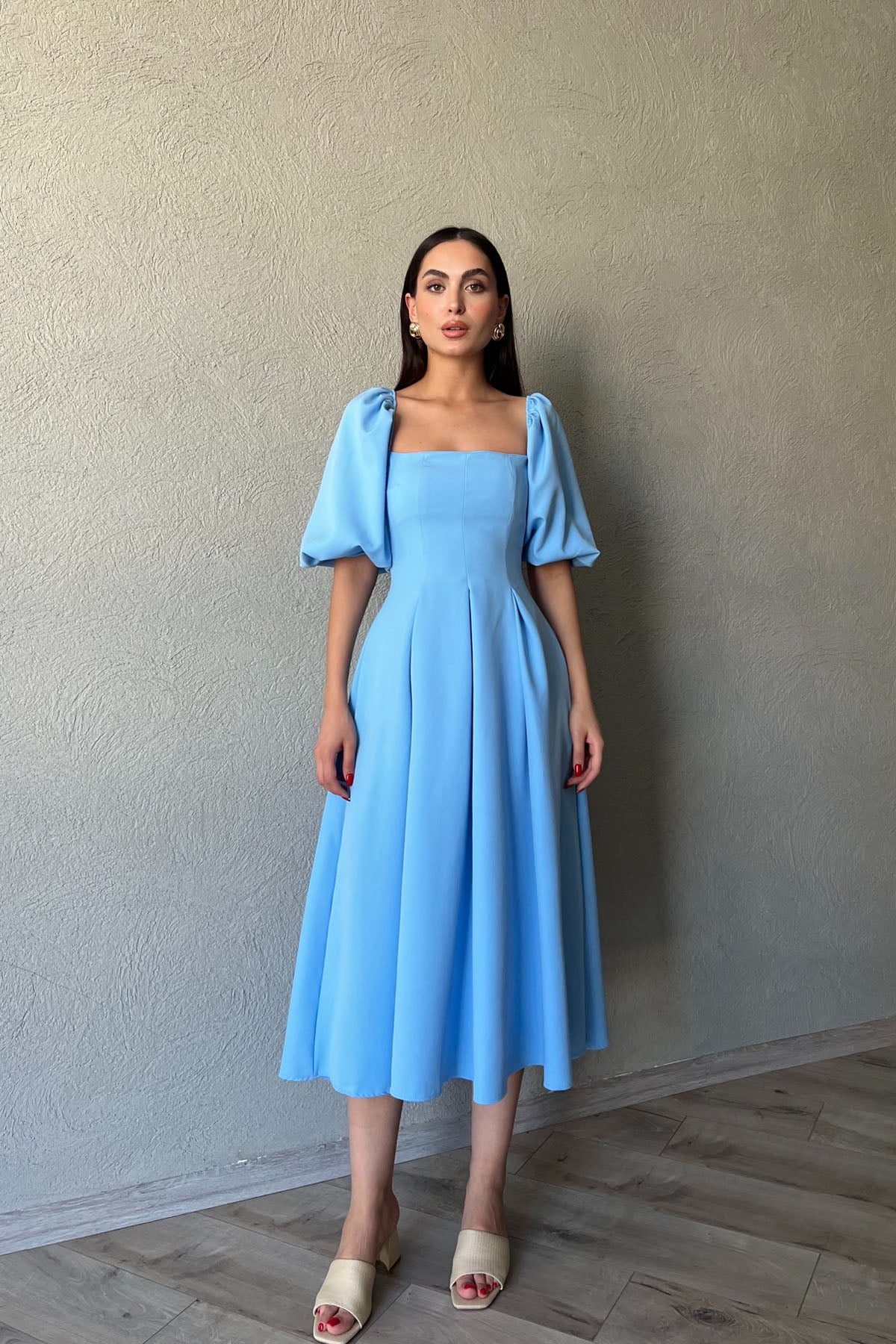 Mavi Balon Kol Midi Boy Ernest Elbise SY-0254-Mavi