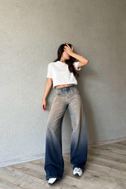 Koyu Mavi Eskitme Düşük Bel Süper Wide Leg Jean SY-1715-Koyu Mavi