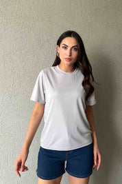 Gri Bisiklet Yaka Basic T-shirt SY-1962-Gri